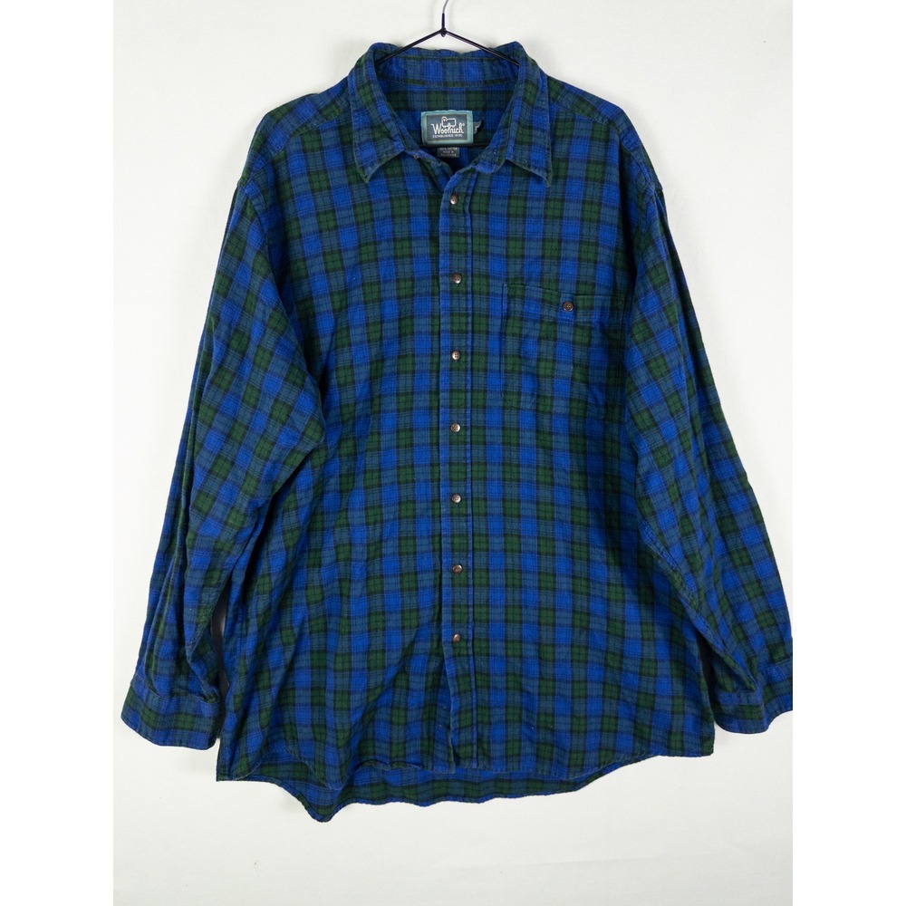 Vintage Woolrich Flannel Shirt Mens XL Blue Green Plaid 100% Cotton Grunge Herit